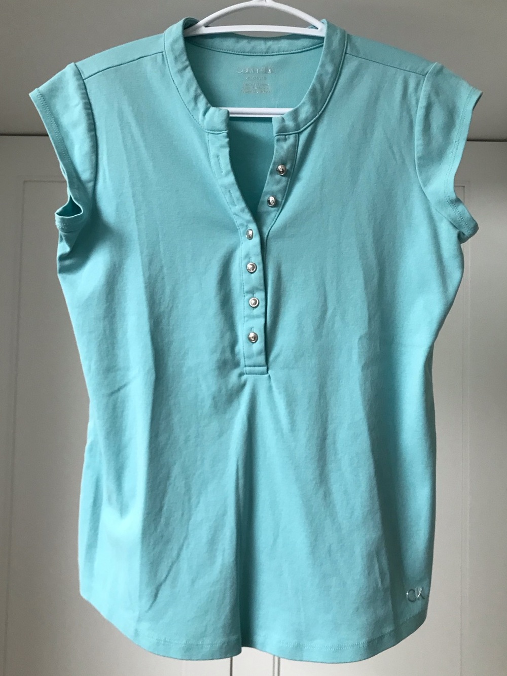 Calvin Klein Light Aqua Sleeveless Silver Button Henley Top US XS